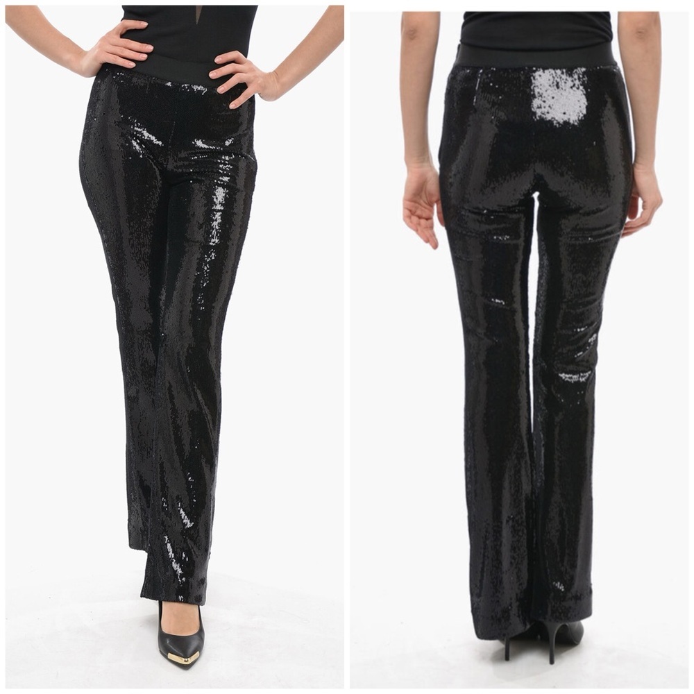 NWT PAROSH Pille Black Sequin Trouser Pant Ankle Sz S